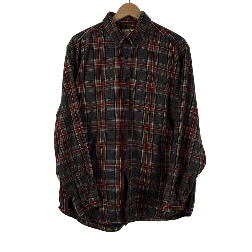 LL Bean Scotch Plaid Flannel Shirt Grey Stewart Tartan Mens L Grunge GORPcore‎